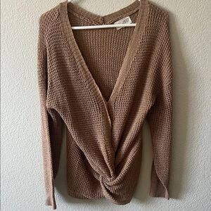 Sweet Wanderer V-Neck Twist Sweater in Brown